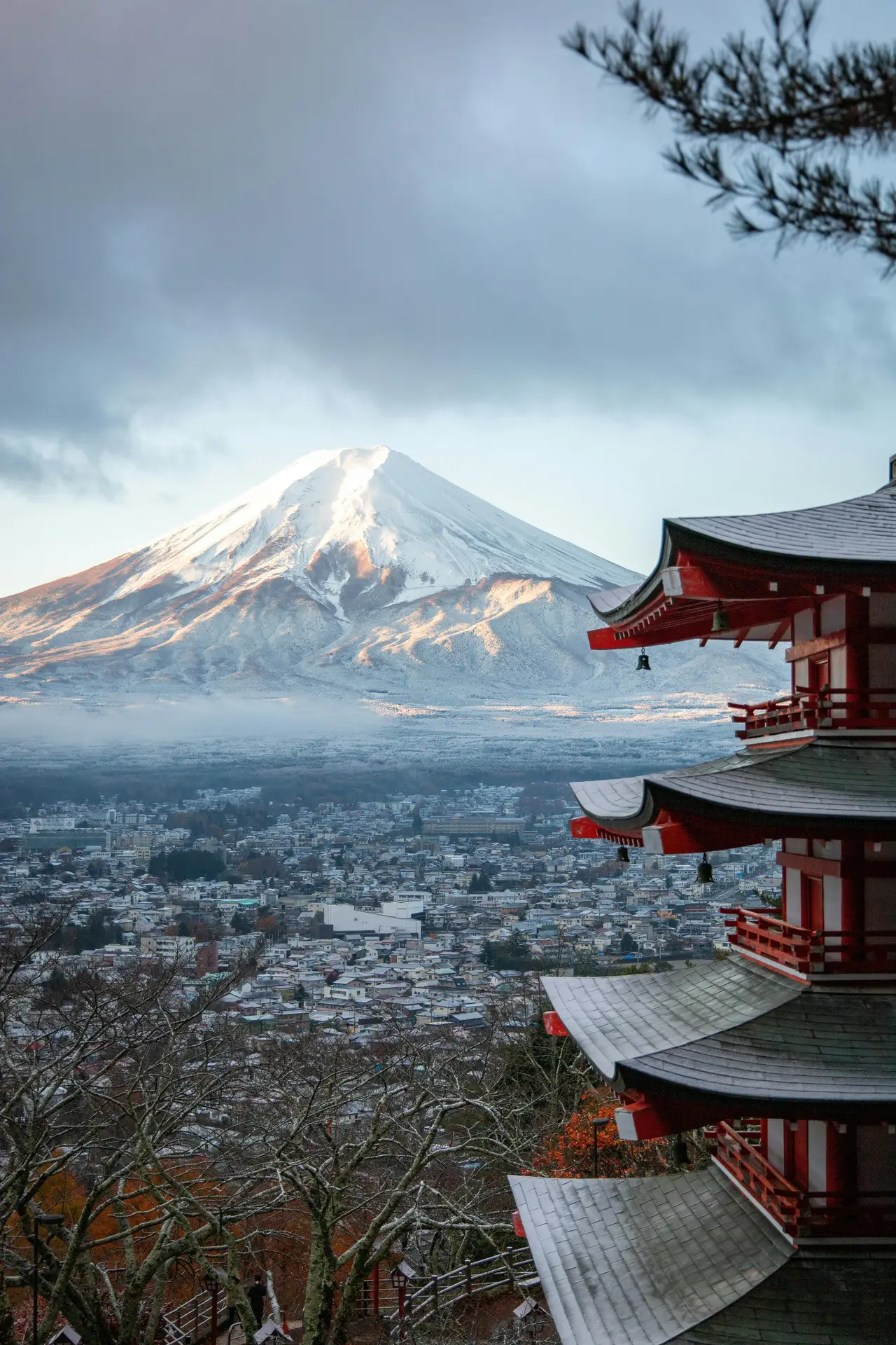 Mount Fuji and Chureito Pagoda above Fujiyoshida